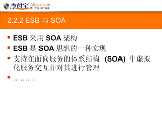 2.2.2 ESB 与 SOA ESB 采用 SOA 架构 ESB 是 SOA 思想的一种实现 支持在面向服务的体系结构  (SOA)  中虚拟化服务交互并对其进行管理   ……… 