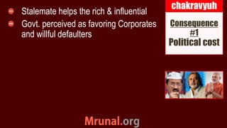 Stalemate helps the rich & influential
Govt. perceived as favoring Corporates
and willful defaulters
Consequence
#1
Politi...