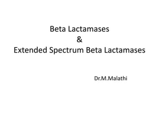 Beta Lactamases
&
Extended Spectrum Beta Lactamases
Dr.M.Malathi
 