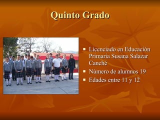 Quinto Grado Licenciado en Educación Primaria Susana Salazar Canché Número de alumnos 19 Edades entre 11 y 12 