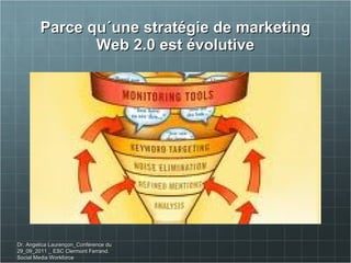 Parce qu´une stratégie de marketing Web 2.0 est évolutive Dr. Angelica Laurençon_Conférence du 29_09_2011 _ ESC Clermont Ferrand. Social Media Workforce 