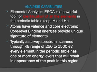 ESCA Introduction to Surface analysis surface chemistry | PPTX