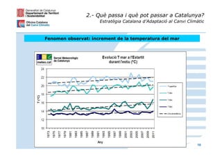 2.- Què passa i què pot passar a Catalunya?
                     Estratègia Catalana d’Adaptació al Canvi Climàtic



Fenomen observat: increment de la temperatura del mar




                                                                  10
 
