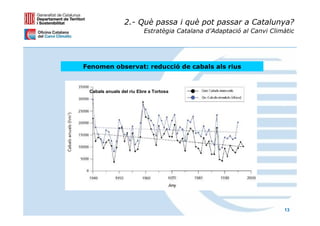 2.- Què passa i què pot passar a Catalunya?
                         Estratègia Catalana d’Adaptació al Canvi Climàtic




Fenomen observat: reducció de cabals als rius



 Cabals anuals del riu Ebre a Tortosa




                                                                      13
 