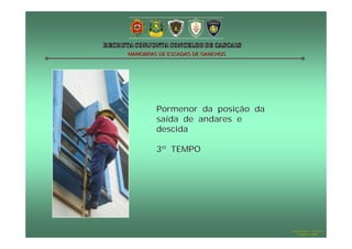 MANOBRAS DE ESCADAS DE GANCHOS




        Pormenor da posição da
        saída de andares e
        descida

        3º TEMPO




                                 Hugo Santos – CB Estoril
                                    Outubro - 2008
 