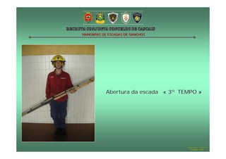 MANOBRAS DE ESCADAS DE GANCHOS




           Abertura da escada « 3º TEMPO »




                                     Hugo Santos – CB Estoril
                                        Outubro - 2008
 