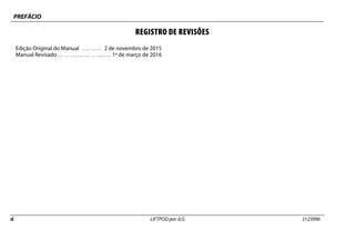PREFÁCIO
d LIFTPOD por JLG 3123996
REGISTRO DE REVISÕES
Edição Original do Manual . . . . . . . . 2 de novembro de 2015
Manual Revisado . . . . . . . . . . . . . . . . . . . . . . 1º de março de 2016
 