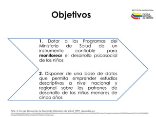 Ortiz, N. Escala Abreviada de Desarrollo (Ministerio de Salud) 1999. disponible en:
http://www.envigado.gov.co/Secretarias...