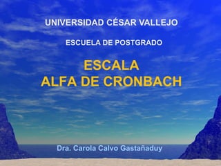 UNIVERSIDAD CÉSAR VALLEJO

    ESCUELA DE POSTGRADO


     ESCALA
ALFA DE CRONBACH



  Dra. Carola Calvo Gastañaduy
 