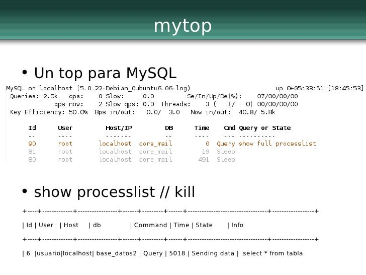 show processlist Escalabilidad  y MySQL  Apache