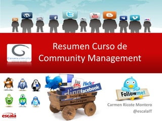 Resumen Curso de
Community Management
                            22/01/2011




             Carmen Ricote Montero
                         @escalaIT
 