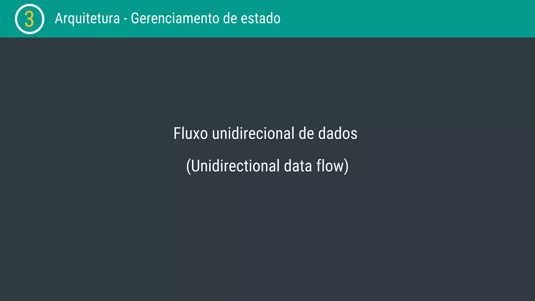 3 Arquitetura - Gerenciamento de estado Fluxo unidirecional de dados (Unidirectional data flow) 