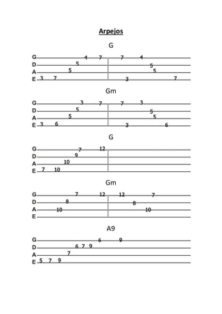 Arpejos
G
Gm
G
Gm
A9
 