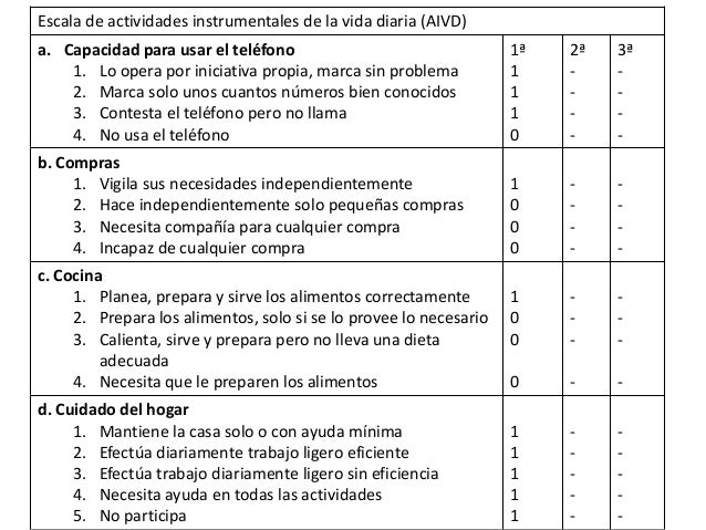 Actividades Instrumentales De La Vida Diaria Escala