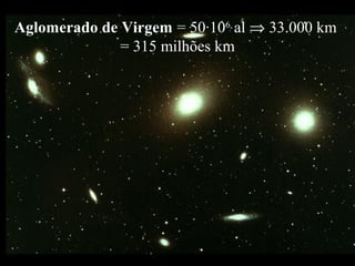 Aglomerado de Virgem = 50·106
al ⇒ 33.000 km
= 315 milhões km
 