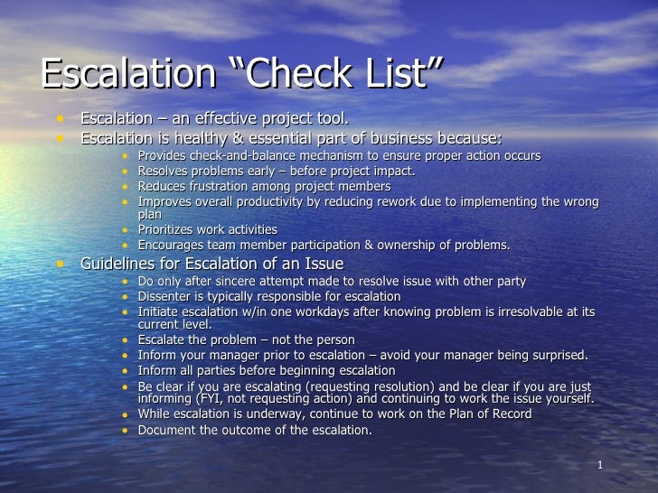 Escalation Check List 1 Pg