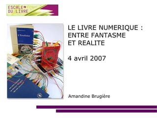 LE LIVRE NUMERIQUE :
ENTRE FANTASME
ET REALITE

4 avril 2007




Amandine Brugière
 