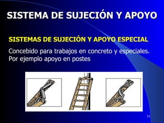 SISTEMA DE SUJECIÓN Y APOYO SISTEMAS DE SUJECIÓN Y APOYO ESPECIAL Concebido para trabajos en concreto y especiales. Por ejemplo apoyo en postes 