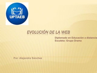 EVOLUCIÓN DE LA WEB
Por: Alejandra Sánchez
Diplomado en Educación a distancia
Escaleta: Grupo Drama
 