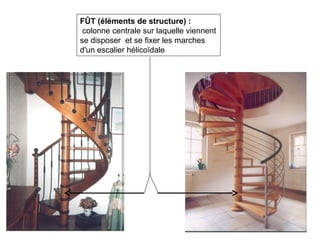 FÛT (éléments de structure) :
colonne centrale sur laquelle viennent
se disposer et se fixer les marches
d'un escalier hélicoïdale
 