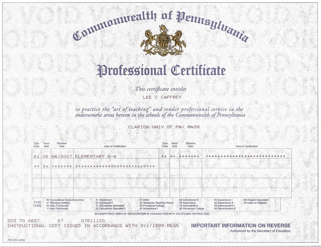 Teaching Certificate