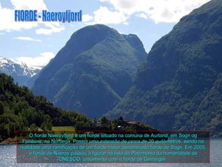 O fiorde Naeroyfjord é um fiorde situado na comuna de Aurland, em Sogn og
 Fjordane, na Noruega. Possui uma extensão de cerca de 20 quilómetros, sendo na
realidade uma ramificação de um fiorde maior denominado fiorde de Sogn. Em 2005,
     o fiorde de Naeroy passou a figurar na lista do Patrimônio da humanidade da
                   UNESCO, juntamente com o fiorde de Geiranger.
 