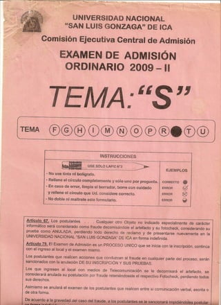 Examen de Admisión Ordinario 2009-II