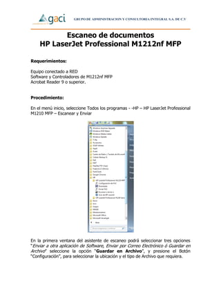 Escaneo de documentos en hp laser jet professional m1212nf mfp | PDF