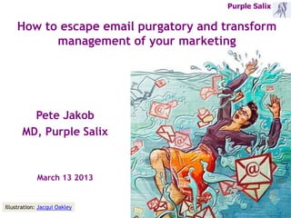 Purple Salix

    How to escape email purgatory and transform
          management of your marketing




        Pete Jakob
      MD, Purple Salix


            March 13 2013


Illustration: Jacqui Oakley
 