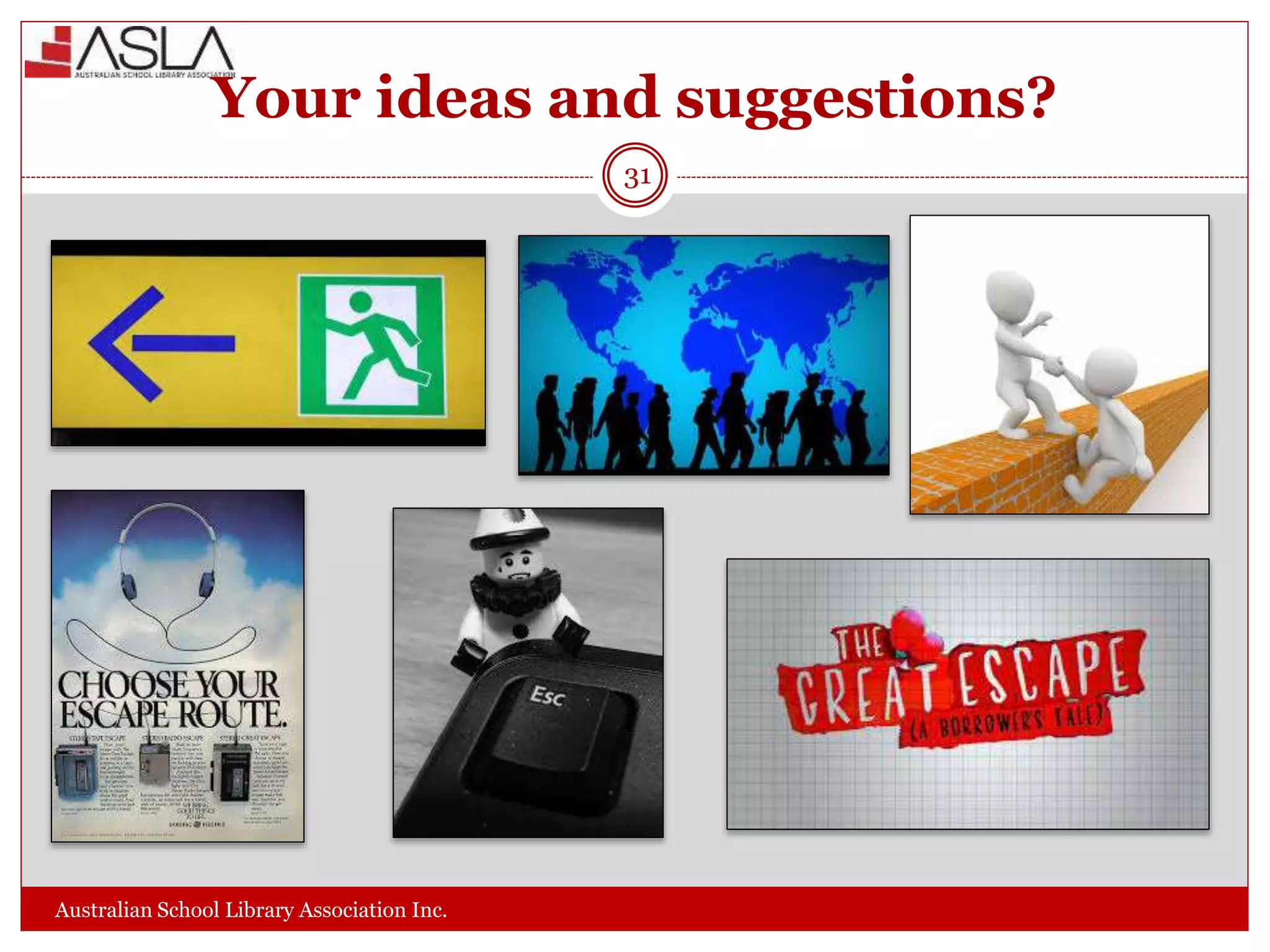 Your ideas and suggestions?
Australian School Library Association Inc.
31
 