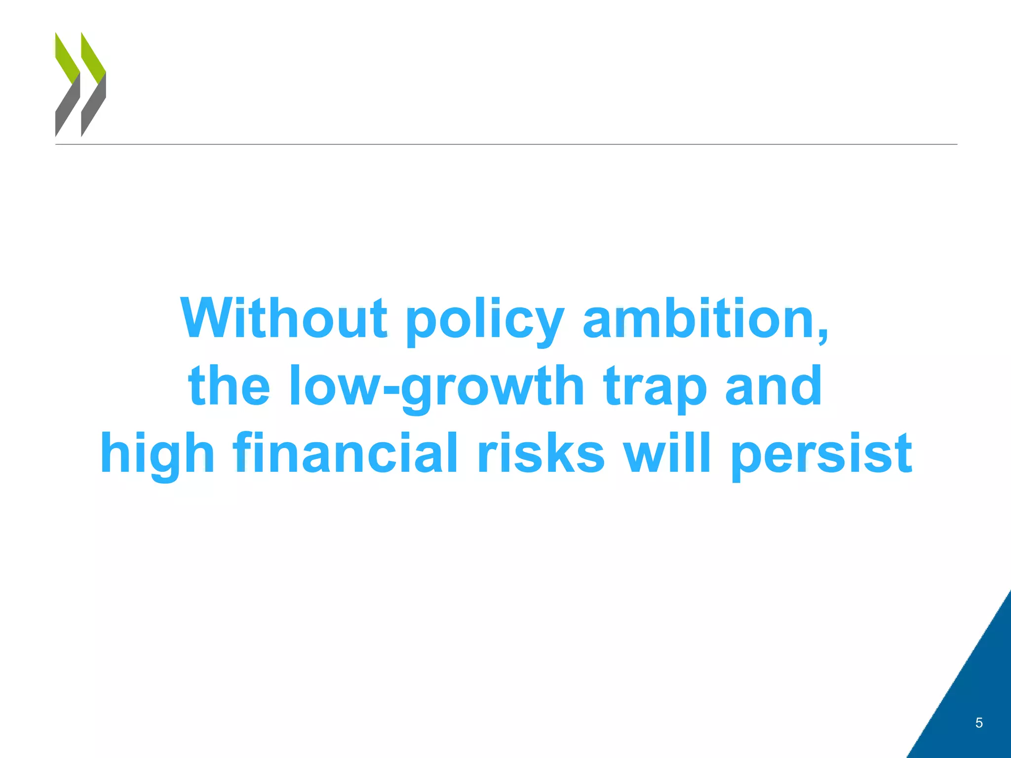 5
Without policy ambition,
the low-growth trap and
high financial risks will persist
 