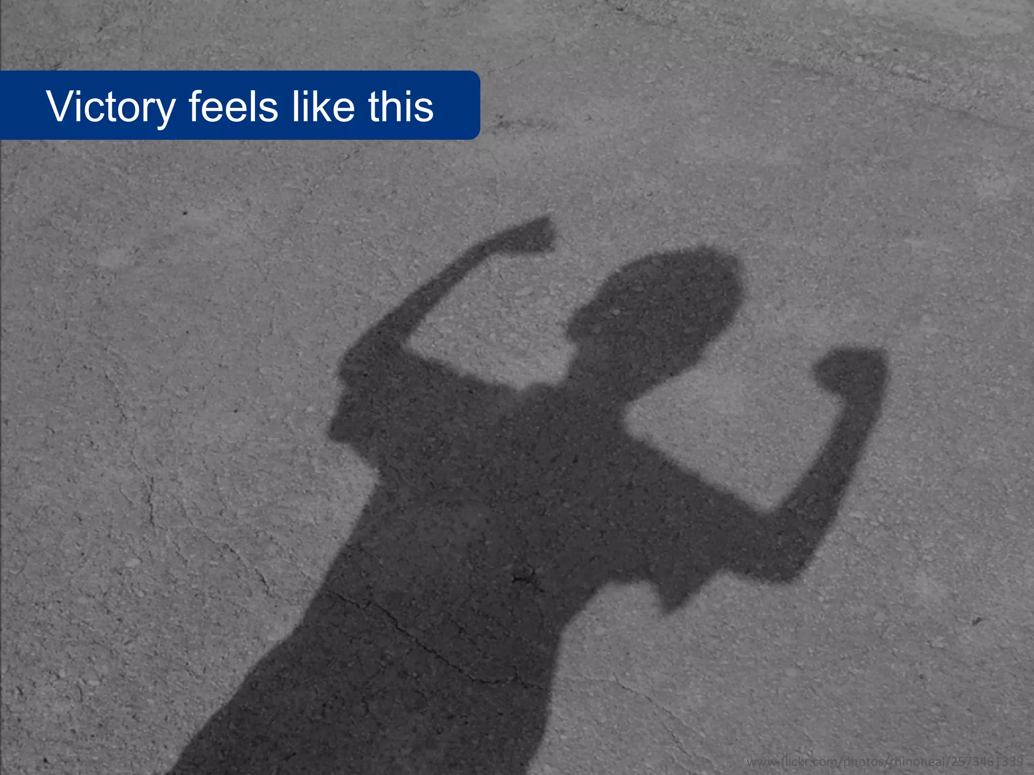 Victory feels like this




                          www.flickr.com/photos/rhinoneal/2573461339
 