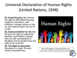 Universal Declaration of Human Rights
(United Nations, 1948)
22. Social Security. We all have
the right to affordable hous...