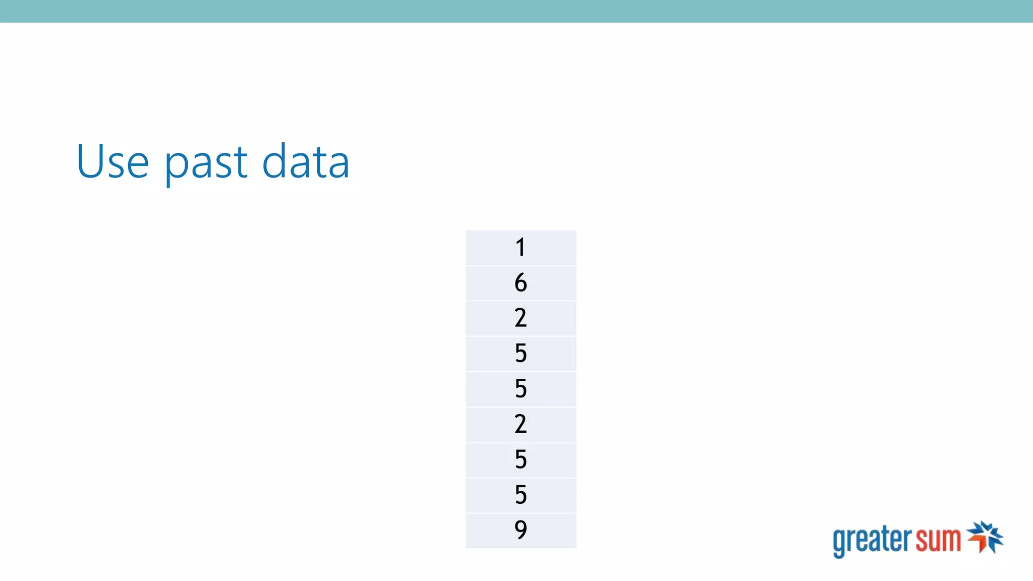 Use past data
1
6
2
5
5
2
5
5
9