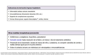 Escarlatina Beatriz Del Pozo Menéndeza , Raquel Villamor Martína , Ángel Hernández Merinob . a MIR-Pediatría. Servicio de Pediatría. Hospital Universitario de Móstoles [Servicio Madrileño de Salud]. Móstoles, Madrid. b
Pediatra. Centro de Salud La Rivota [Servicio Madrileño de Salud]. Alcorcón, Madrid. Fecha de actualización: 13-sep-2011 Guía-ABE_Escarlatina (v.1/2011)
 