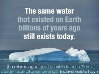 (La misma agua que ha existido en la Tierra
desde hace billones de años, todavía existe hoy.)
 
