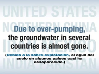 (Debido a la sobre-explotación, el agua del
suelo en algunos países casi ha
desaparecido.)
 