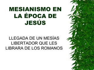 MESIANISMO EN LA ÉPOCA DE JESÚS LLEGADA DE UN MESÍAS LIBERTADOR QUE LES LIBRARA DE LOS ROMANOS 