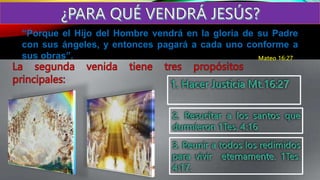 “Porque el Hijo del Hombre vendrá en la gloria de su Padre
con sus ángeles, y entonces pagará a cada uno conforme a
sus obras”. Mateo 16:27
 