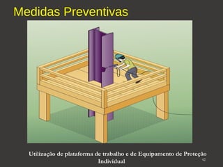 Medidas Preventivas 
Utilização de plataforma de trabalho e de Equipamento de Proteção 
42 
Individual 
 