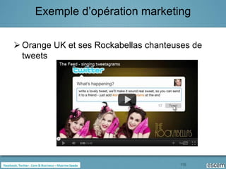 Exemple d’opération marketing

 Orange UK et ses Rockabellas chanteuses de
  tweets




                                      115
 