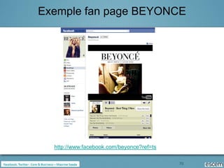 Exemple fan page BEYONCE




  http://www.facebook.com/beyonce?ref=ts

                                           70
 