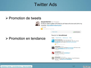 Twitter Ads

 Promotion de tweets




 Promotion en tendance




                              121
 