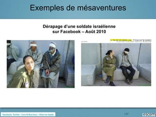 Exemples de mésaventures

   Dérapage d’une soldate israélienne
       sur Facebook – Août 2010




                      ...