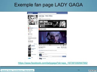 Exemple fan page LADY GAGA




 https://www.facebook.com/ladygaga?sk=app_157391050947062

                                ...