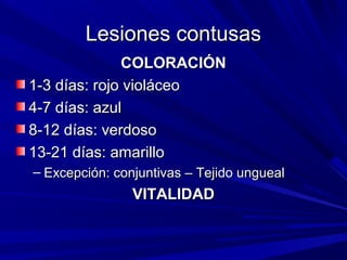 LLeessiioonneess ccoonnttuussaass 
CCOOLLOORRAACCIIÓÓNN 
11--33 ddííaass:: rroojjoo vviioolláácceeoo 
44--77 ddííaass:: aazzuull 
88--1122 ddííaass:: vveerrddoossoo 
1133--2211 ddííaass:: aammaarriilllloo 
– EExxcceeppcciióónn:: ccoonnjjuunnttiivvaass –– TTeejjiiddoo uunngguueeaall 
VVIITTAALLIIDDAADD 
 
