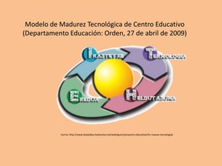Modelo de Madurez Tecnológica de Centro Educativo
(Departamento Educación: Orden, 27 de abril de 2009)




            Iturria: http://www.ikasbidea.hezkuntza.net/web/guest/proyecto-educativo/tic-nuevas-tecnologias
 