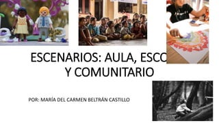 ESCENARIOS: AULA, ESCOLAR
Y COMUNITARIO
POR: MARÍA DEL CARMEN BELTRÁN CASTILLO
 