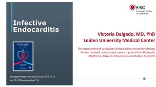 Victoria Delgado, MD, PhD
Leiden University Medical Center
The department of cardiology of the Leiden University Medical
Center received unrestricted research grants from Biotronik,
Medtronic, Edwards Lifesciences and Boston Scientific
 