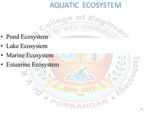 AQUATIC ECOSYSTEM
• Pond Ecosystem
• Lake Ecosystem
• Marine Ecosystem
• Estuarine Ecosystem
50
 
